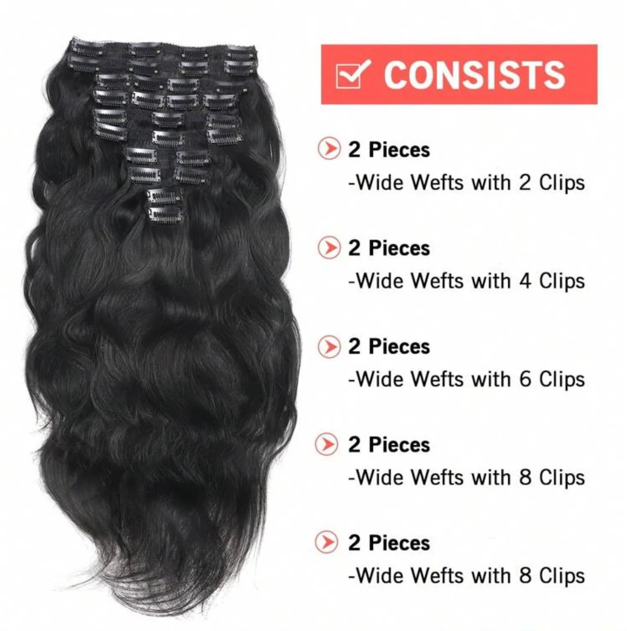 10pc Human Hair Clip-ins