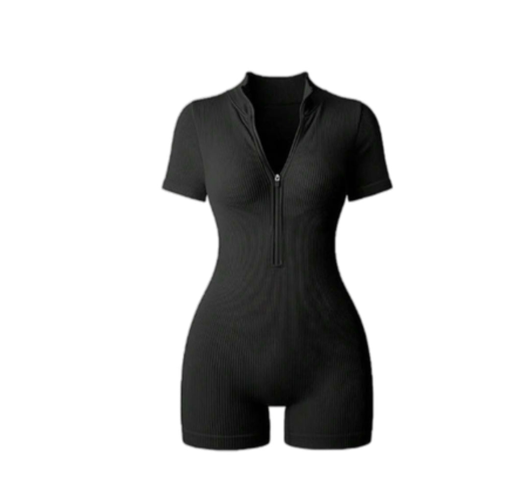 Ribbed short sleeve romper